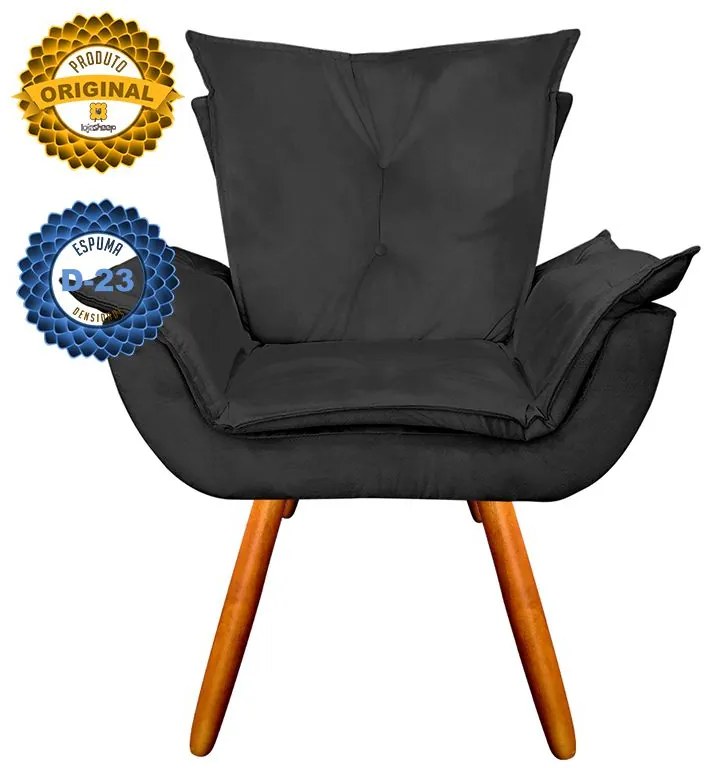 Kit 2 Poltronas Decorativas Pés Palito Emília Plus Suede Preto