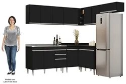 Armário de Cozinha Modulado de Canto 7 Peças CP21 com Pia Inox Preto -