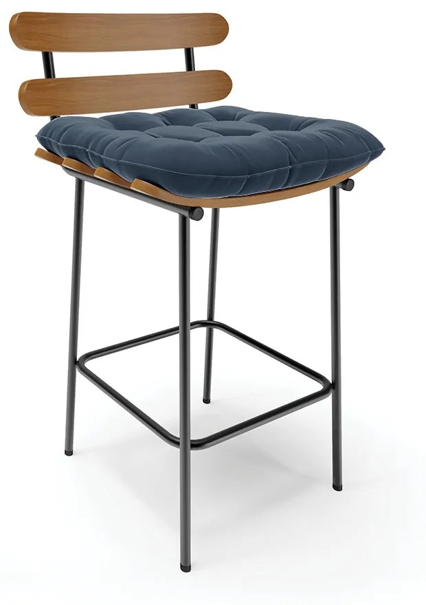 Banqueta Costela Suede Base Metálica Preto - D'Rossi - Azul Marinho