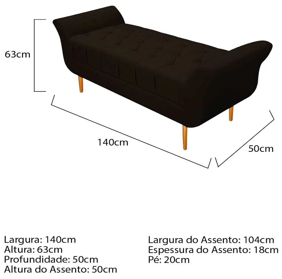 Recamier Estofado Ari 140 cm Casal Corano Marrom - ADJ Decor