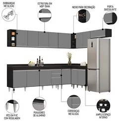Armário de Cozinha Modulado de Canto 8 Peças CP26 Balcão com Tampo Pre