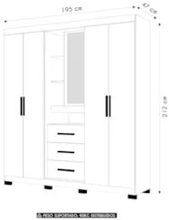 Guarda Roupa Casal 195cm Com Espelho Cieza Freijó/Off Z17    - Mpozena