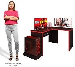 Mesa Gamer em L Para Computador DRX9000 Preto/Vermelho - Móveis Leão