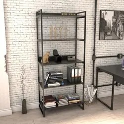 Kit 2 Estantes Livreiro Prisma Estilo Industrial 80cm 5 Prateleiras C0