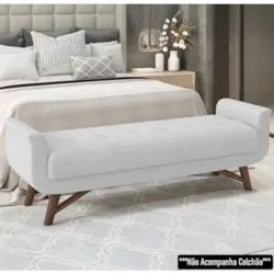 Puff Recamier Calçadeira 195cm Base Madeira Neville Z37 Boucle Branco