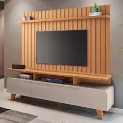 Painel TV 70 Pol Link 2.0 e Rack Bancada Essenza Off/Cinamomo - HB Móv