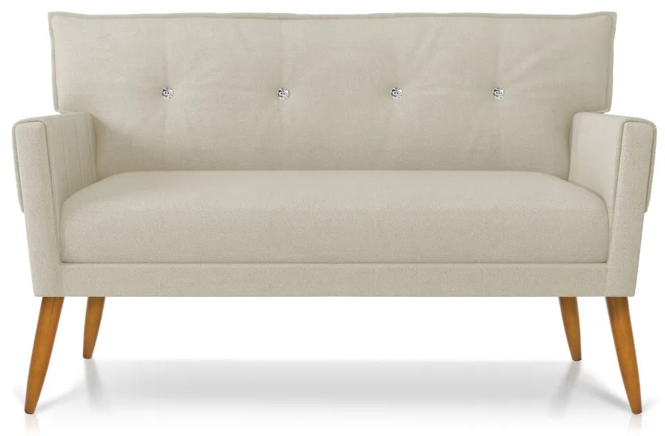 Kit 01 Namoradeira 02 Lugares e 01 Poltrona Anitta com Strass Linho Bege A19 Pés Palito Castanho - DRossi