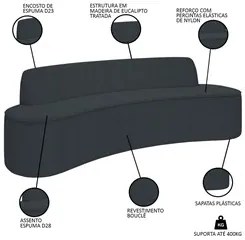 Sofá 4 Lugares para Sala de Estar Living 230cm Koane D06 Bouclê Cinza