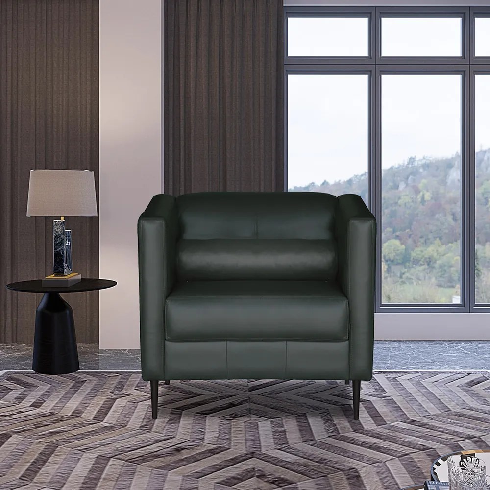 Kit 2 Poltronas Decorativas Pés De Ferro Iráklio Couro Verde G58 - Gran Belo