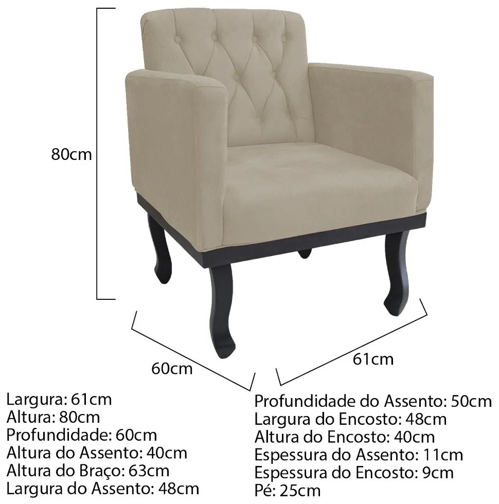 kit 02 Poltronas Classic Pés Luís XV Suede Bege - ADJ Decor