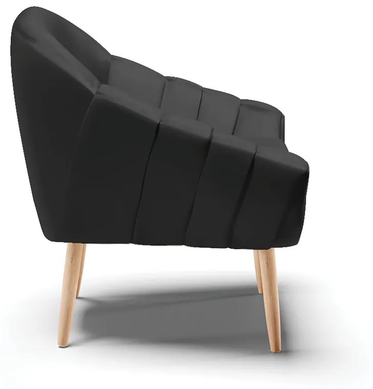 Poltrona Giovana Corino Preto Pés Palito Natural - Indo Decorar