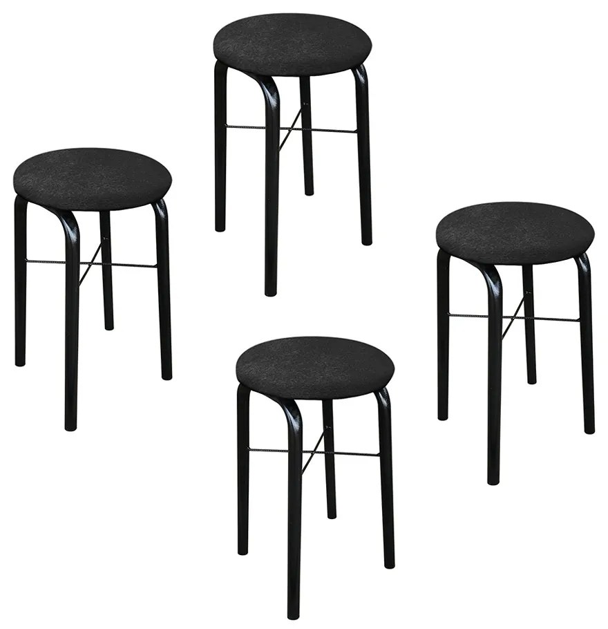 Kit 04 Banquetas Baixa Manu Suede D'Rossi - Preto