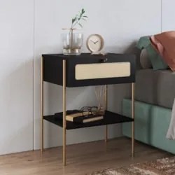 Mesa de Cabeceira Com 1 Gaveta Pé Metal Arlo A10 Nero/Dourado - Mpozen