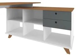 Mesa Escrivaninha em L Golden e Estante Livreiro Stela A06 Branco/Frei