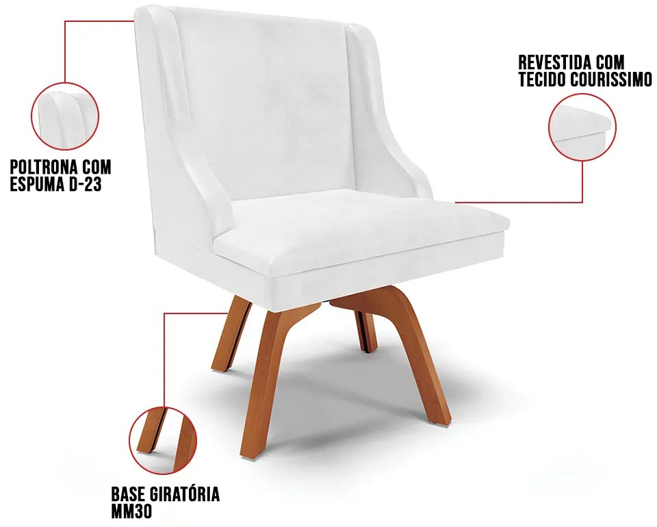 Cadeira de Jantar Liz Corano Branco Base Giratória Madeira Mm35 D03 - D'Rossi