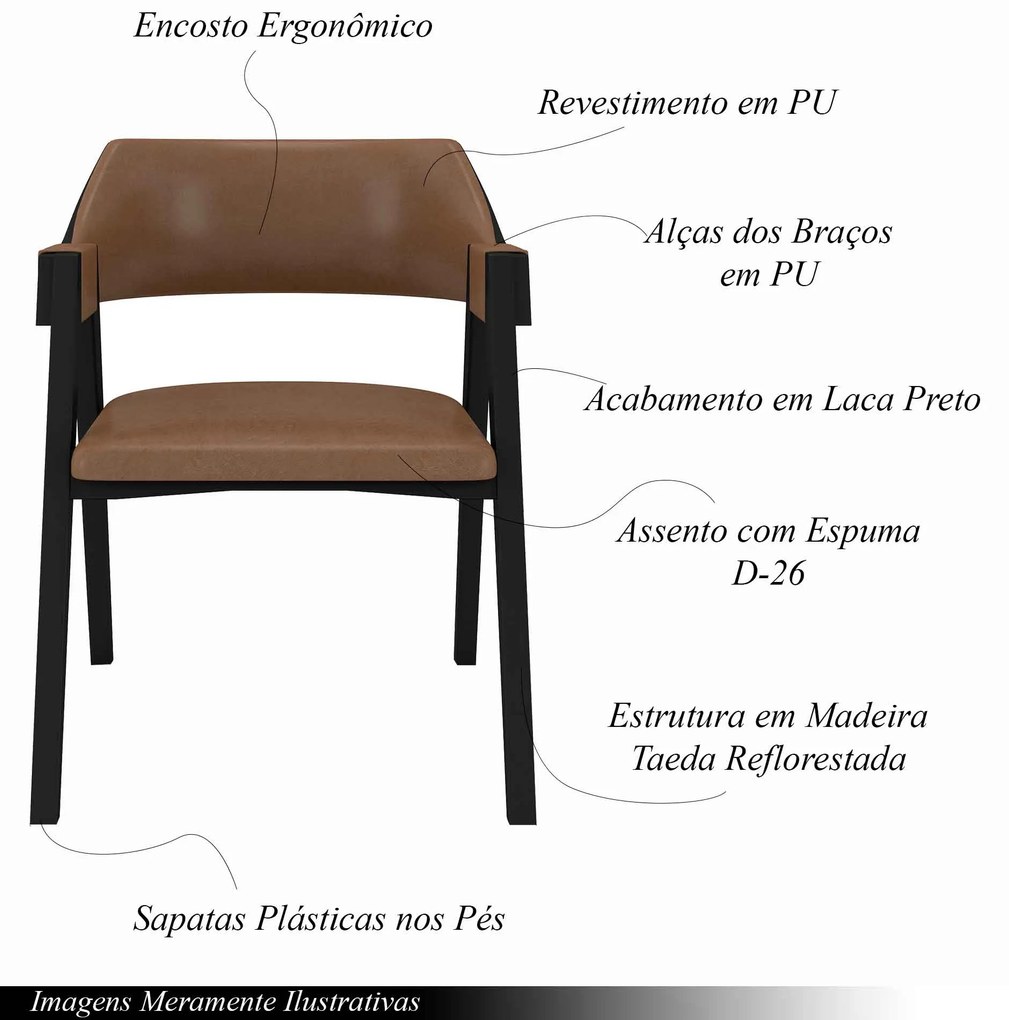 Cadeira Sala de Jantar e Jogos Carteados Madeira Maciça Poker Pu Caramelo/Preto G42 - Gran Belo