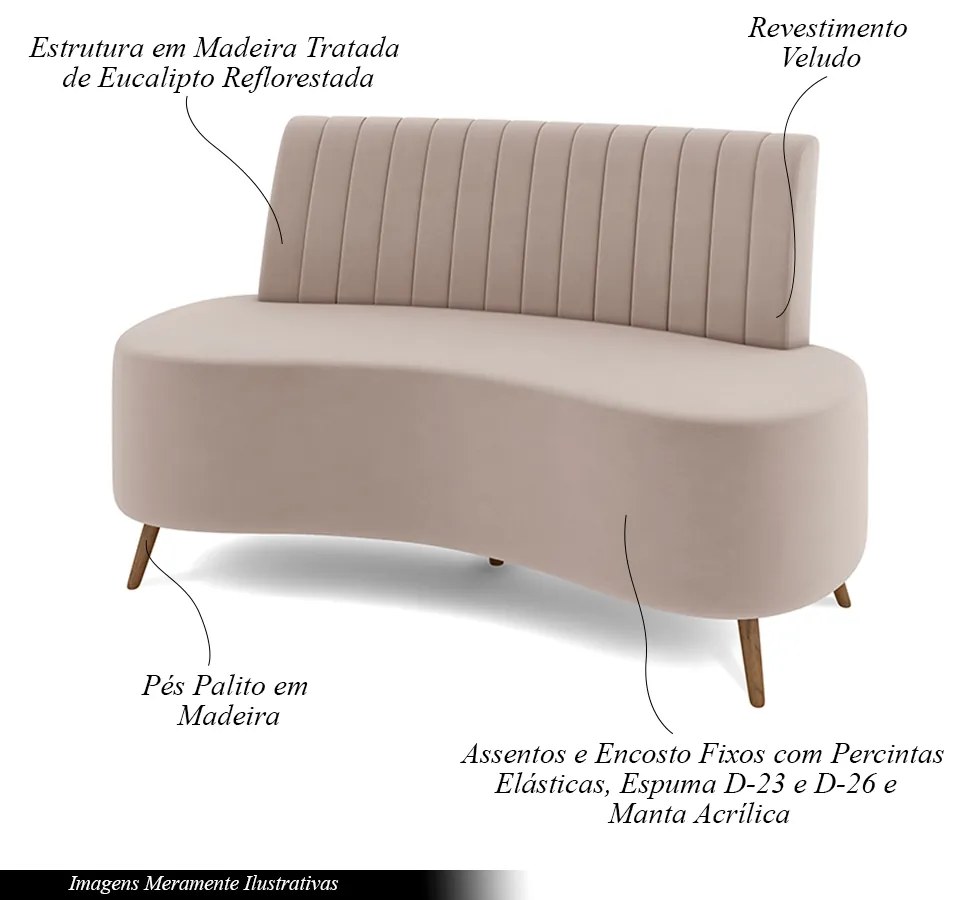 Sofá Living Decorativo 2 Lugares 1,60M Katara Rosê Veludo G33 - Gran Belo