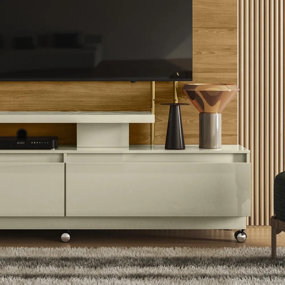 Estante de TV 75 Pol 183cm com Rodízio Sala Belora Cumaru/Opala M20 - D'Rossi