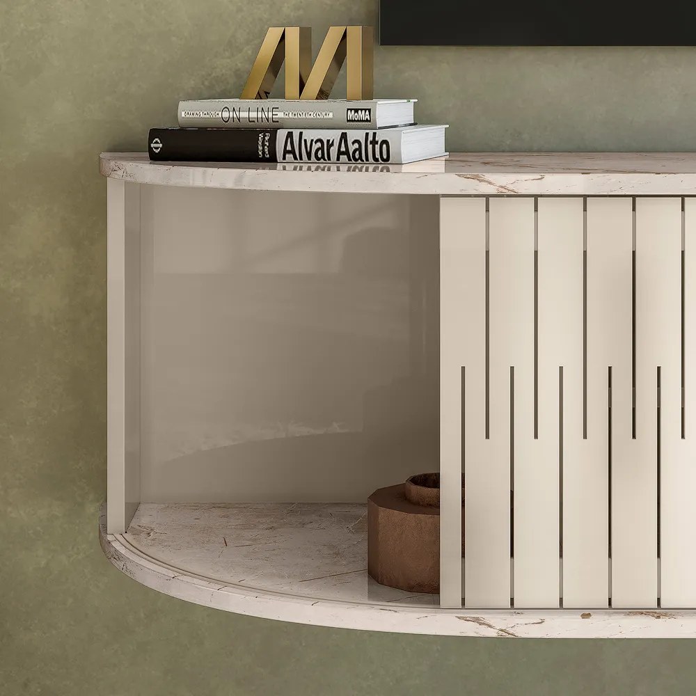 Rack TV 60 Pol 136cm Bancada Suspenso Ripado Norezi M20 - D'Rossi - Calacata e Off White