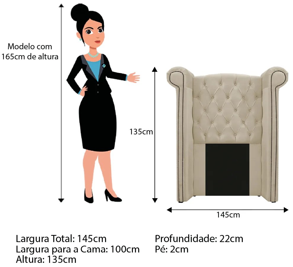 Kit Cabeceira e Calçadeira Veneza 100 cm Solteiro Corano Bege - ADJ Decor