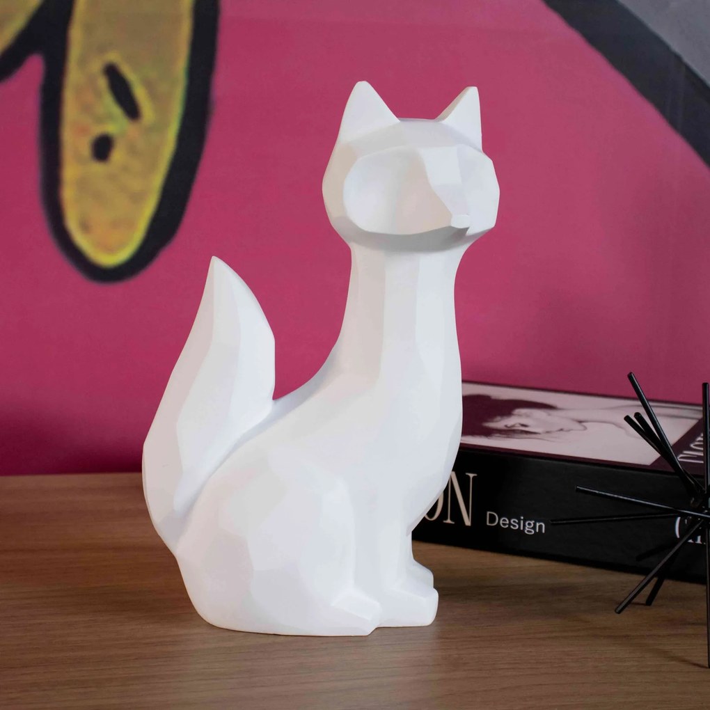 Escultura Decorativa Raposa Em Resina Branco Mate 25x16 Cm - D'Rossi