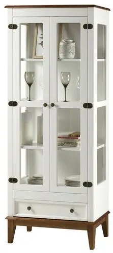 Cristaleira Bia 2 Portas e 1 Gaveta cor Branco com Amêndoa 180 cm - 62969 Sun House