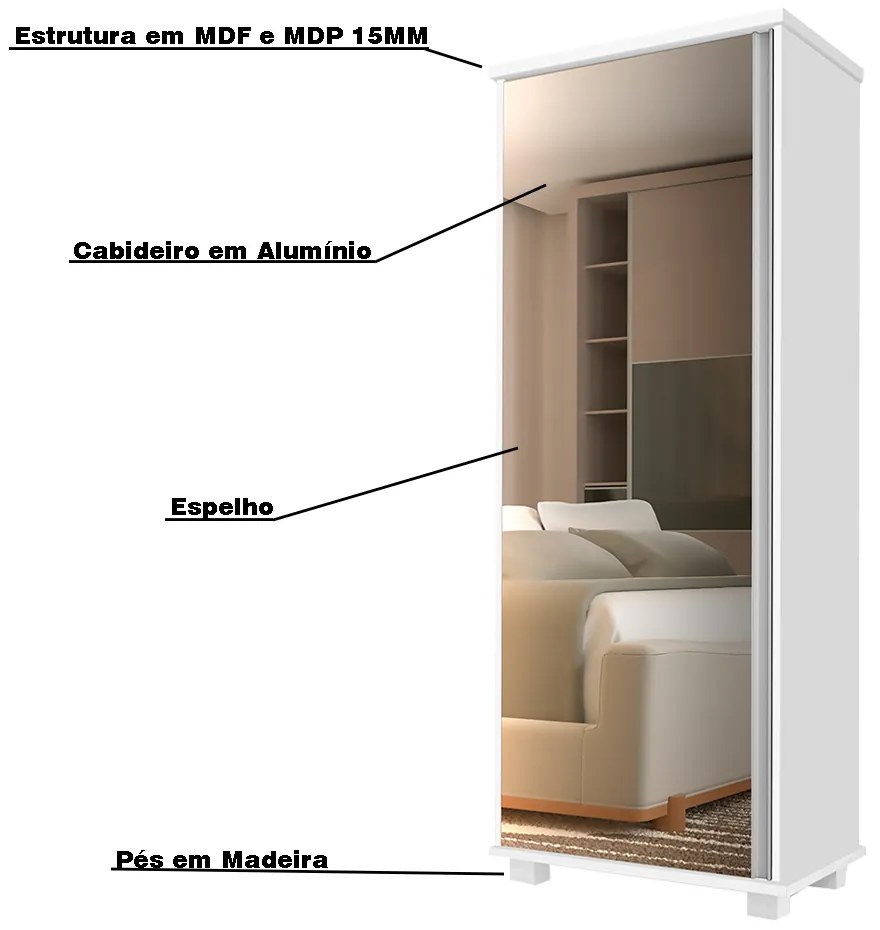 Armário Organizador com Espelho 1 Porta Hawking Branco G37 - Gran Belo