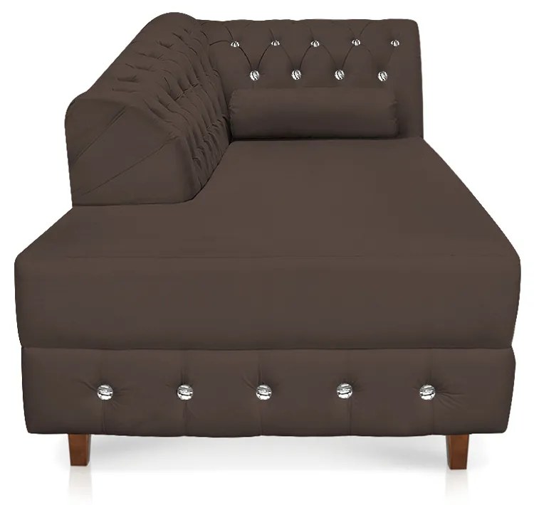 Divã Chesterfield 165 cm Capitonado com Strass Suede D'Rossi - Marrom