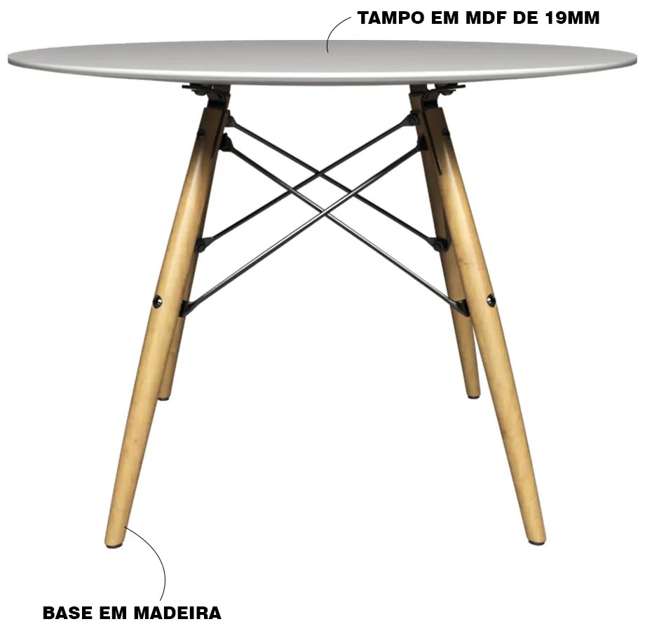 Mesa Sala de Jantar Gustave Redonda Tampo MDF Base Madeira Branco G56 - Gran Belo