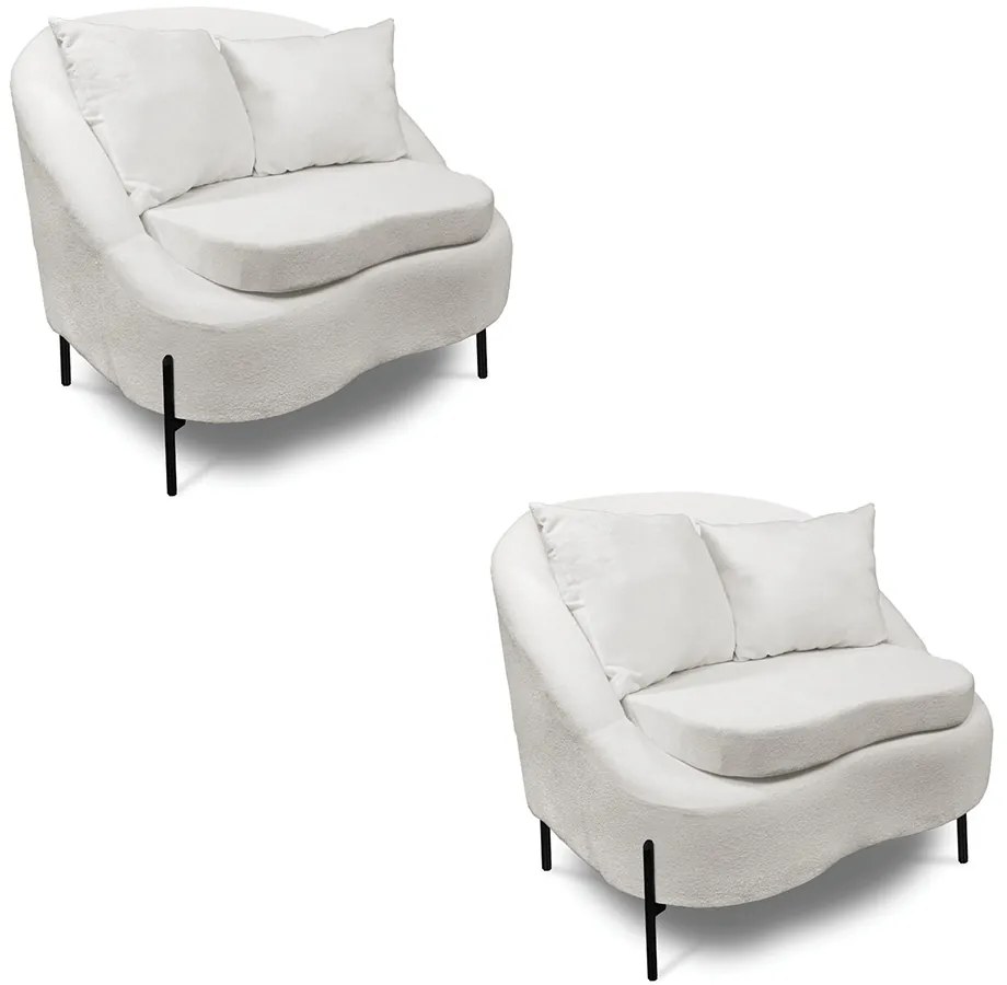 Poltrona Decorativa Orgânica Pé de Metal Preto Kit 2 Zaya Bouclê C05 - D'Rossi - Off White