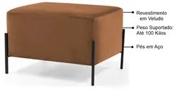 Kit 2 Puffs Decorativos 60cm Base Aço Status C-262 Veludo Telha - Domi