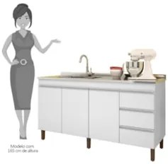 Balcão Gabinete Para Pia 160cm Sem Tampo 3 Portas Karen Z49 Branco - M