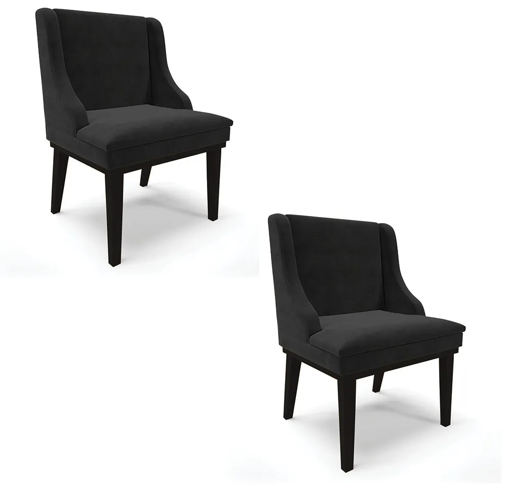 Kit 02 Cadeiras de Jantar Liz Suede Preto Base Fixa Madeira Preto D03 - D'Rossi