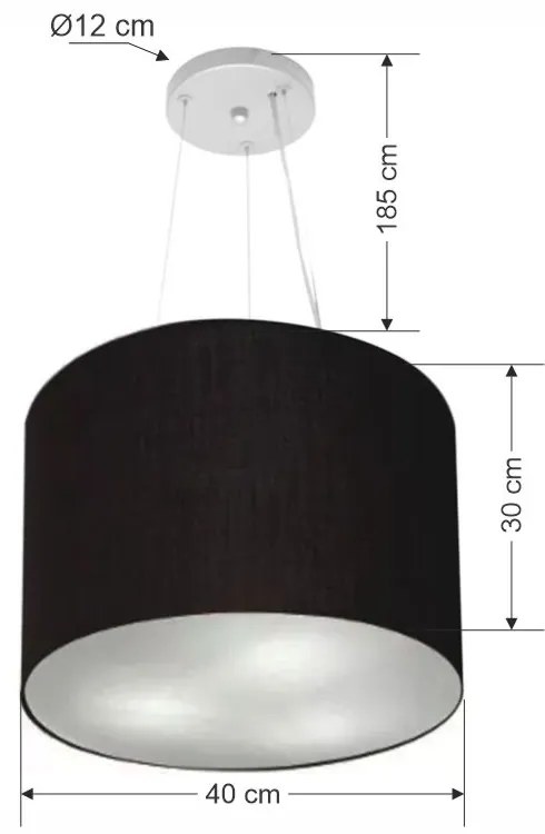Lustre Pendente Cilíndrico Md-4183 Cúpula em Tecido 40x30cm Preto - Bivolt
