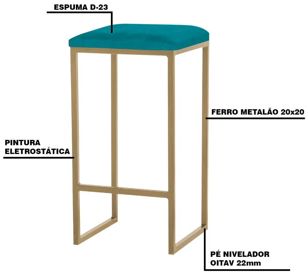 Banqueta Decorativa Billie Base Gold Suede Azul Claro G41 - Gran Belo