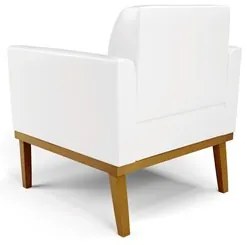 Poltrona Decorativa Base Madeira Castanho Maressa Sintético PU Branco