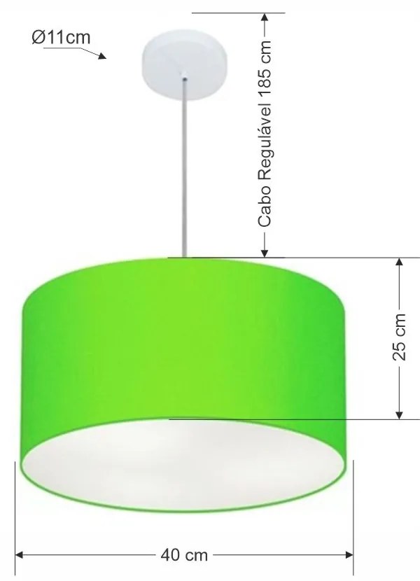 Lustre Pendente Cilíndrico Md-4099 Cúpula em Tecido 40x25cm Verde Limão - Bivolt