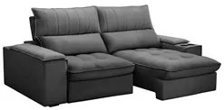 Sofá Retrátil 3 Lugares com Porta Copo 230cm Andes F05 Veludo Grafite