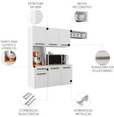 Armário de Cozinha Compacta 160cm Lora Branco A15 - Mpozenato