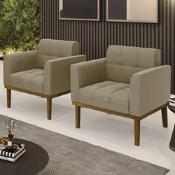 Poltrona Base Madeira Castanho Kit 2 Ana Suede Marrom RT - Ibiza