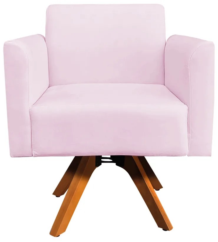 Poltrona Giratória Marisa Suede Base Madeira MM30 D03 - D'Rossi - Rosa Bebê