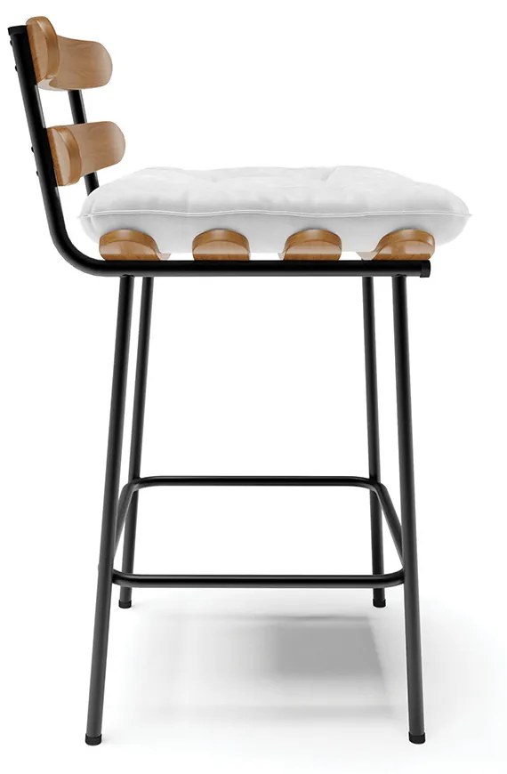 Kit 02 Banquetas Costela Corano Branco Base Metálica Preto - D'Rossi