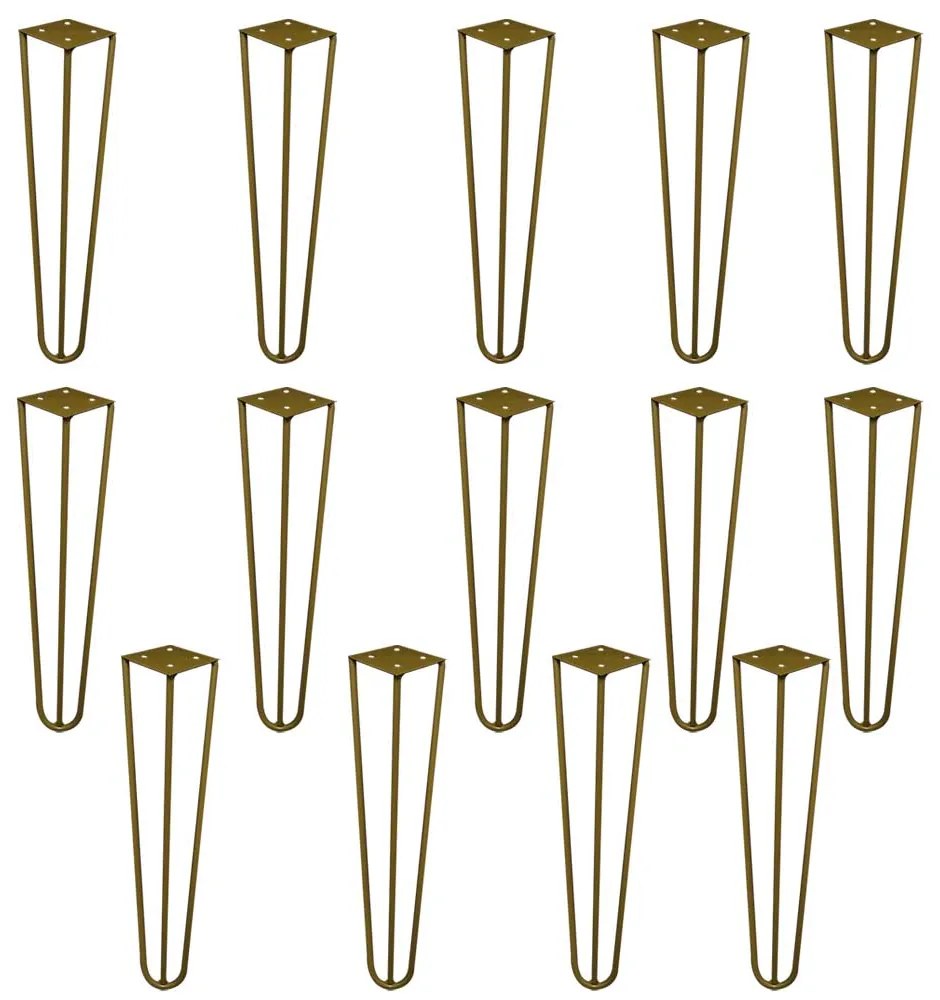 Kit 14 Pés de Metal 30 CM Hairpin Legs Mesa de Canto Rack e Puffs Dourado G41