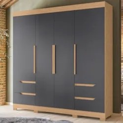 Guarda Roupa Casal 212cm 4 Portas Vivacce Freijó/Titanium   - Albatroz