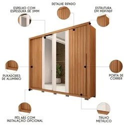 Guarda Roupa Casal 2 Portas de Correr com Espelho Moviment Freijó/Off