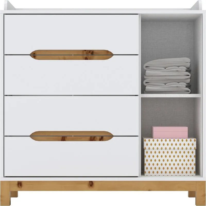 Cômoda Infantl Bebê MDF 4 Gavetas 1 Porta Branco