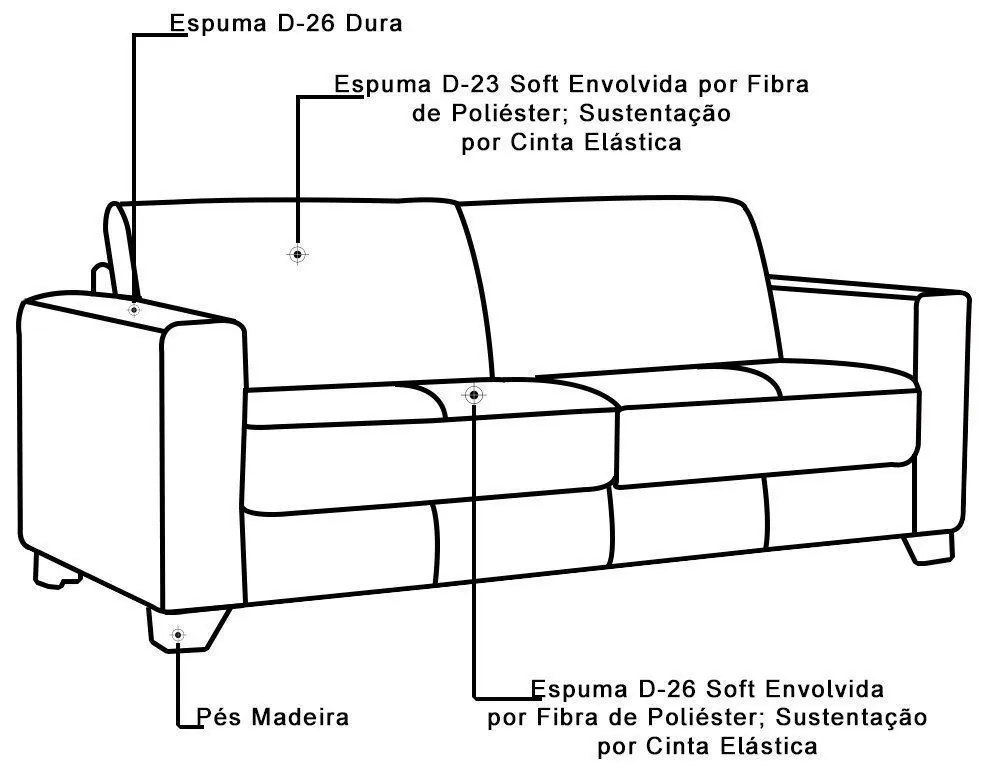 Sofá 2 Lugares Estocolmo 155cm Couro Negro G03 - Gran Belo