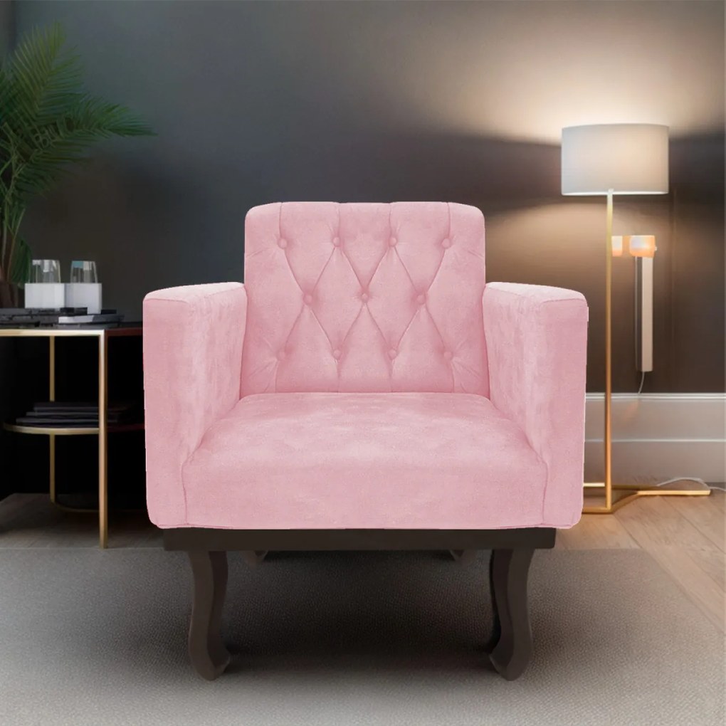 kit 02 Poltronas Classic Pés Luís XV Suede Rosa Bebê - ADJ Decor