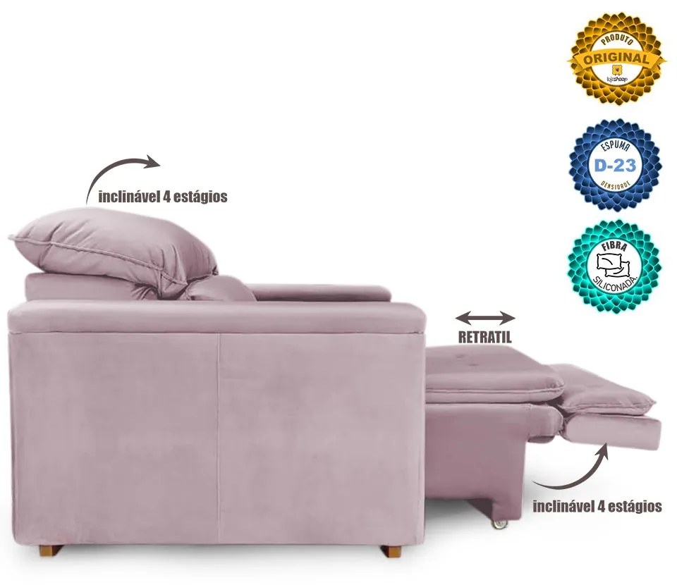 Poltrona Reclinável Retrátil Onix Veludo Liso Rosa - Sheep Estofados - Rosa