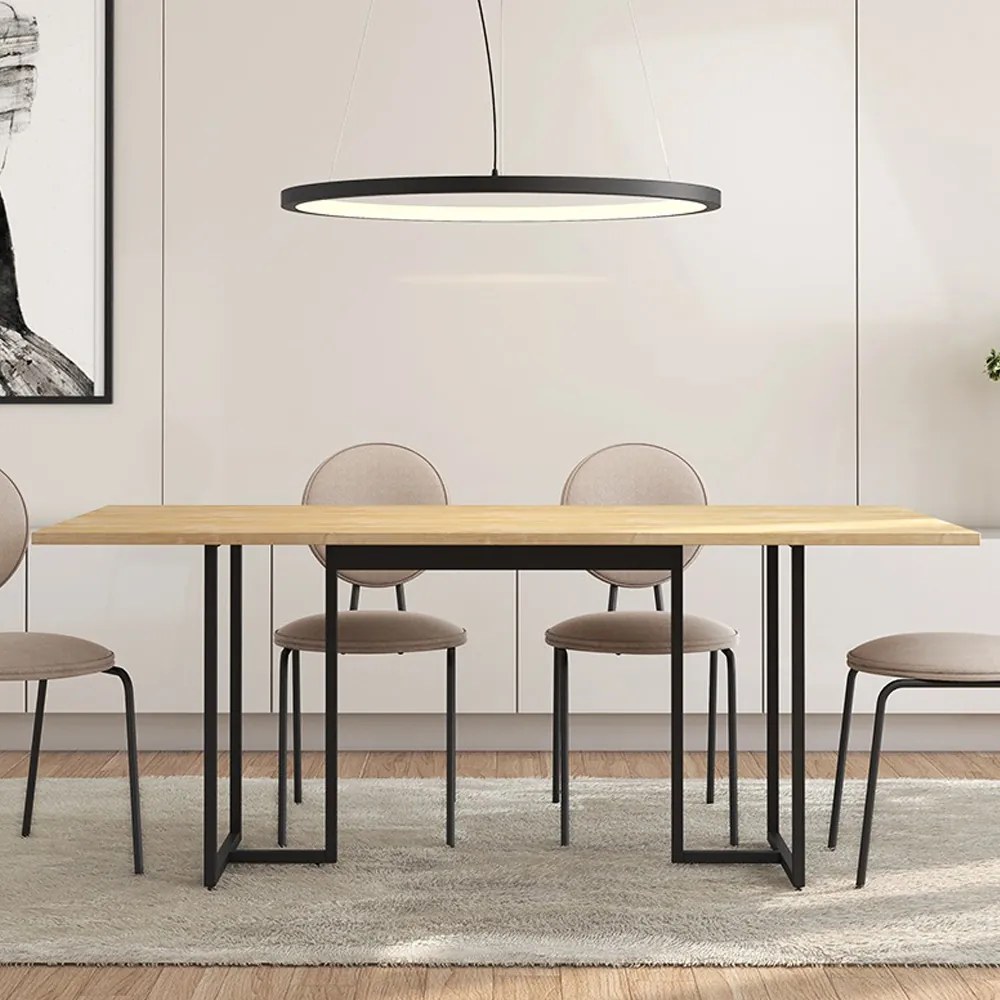 Mesa de Jantar 06 Lugares Lina 180 cm Natural Base Metálica Industrial Preto - D'Rossi